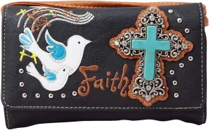 Wallet Western Women Crossbody Wristlet Clutch Small Purse Doves Faith
