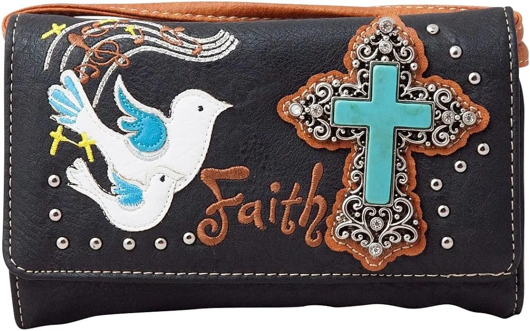 Wallet Western Women Crossbody Wristlet Clutch Small Purse Doves Faith