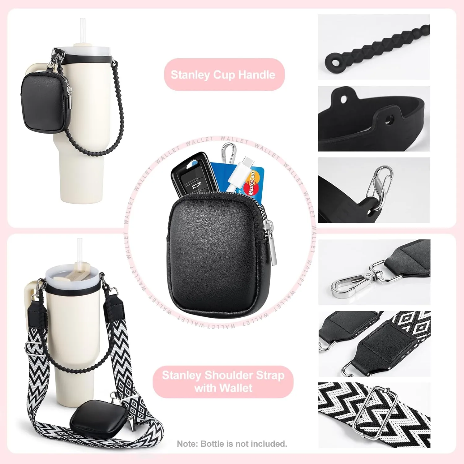 Water Bottle Handle for Stanley Cup 40/30/20 OZ, Holder for Owala/Hydroflask/Simple Modern/Yeti Tumbler, Handle with Strap Fits Most 8-40oz Bottles, Sling for Stanley Cup Accessories