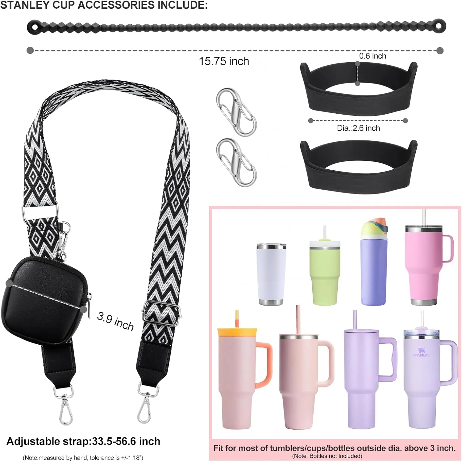 Water Bottle Handle for Stanley Cup 40/30/20 OZ, Holder for Owala/Hydroflask/Simple Modern/Yeti Tumbler, Handle with Strap Fits Most 8-40oz Bottles, Sling for Stanley Cup Accessories