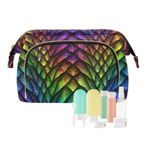 Women Wave Quilt Cosmetic Bag, Zipper Toiletry Storage 10.2x5.9x6.7 in, Pouch Handbag Makeup Case Purse Holder Organizer Print Colorful Dragon Scales Texture Reptile Animal Skin