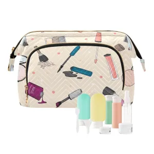Women Wave Quilt Cosmetic Bag, Zipper Toiletry Storage 10.2x5.9x6.7 in, Pouch Handbag Makeup Case Purse Holder Organizer Print Female Women Cosmetics