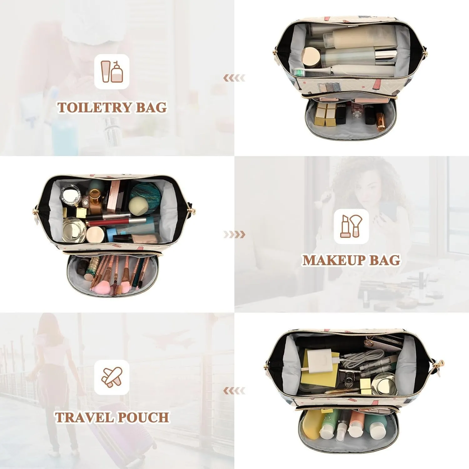Women Wave Quilt Cosmetic Bag, Zipper Toiletry Storage 10.2x5.9x6.7 in, Pouch Handbag Makeup Case Purse Holder Organizer Print Female Women Cosmetics