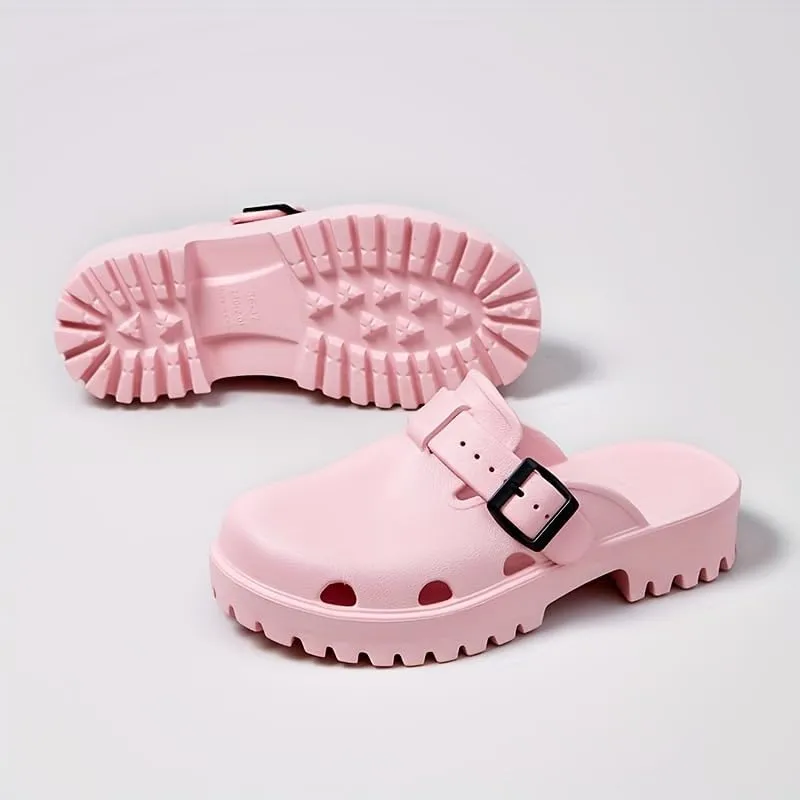 Women's Arch Support Clogs, Solid Color Hollow Out Anti-Slip Garden Shoes, Casual Outdoor Summer Slide Shoes