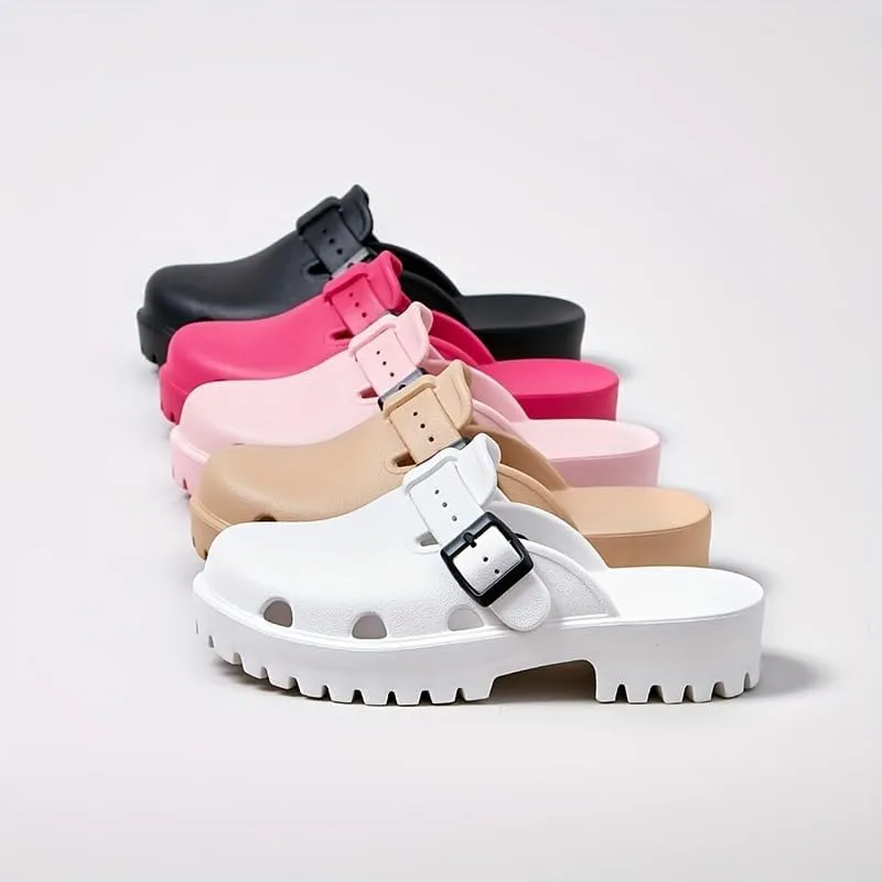 Women's Arch Support Clogs, Solid Color Hollow Out Anti-Slip Garden Shoes, Casual Outdoor Summer Slide Shoes