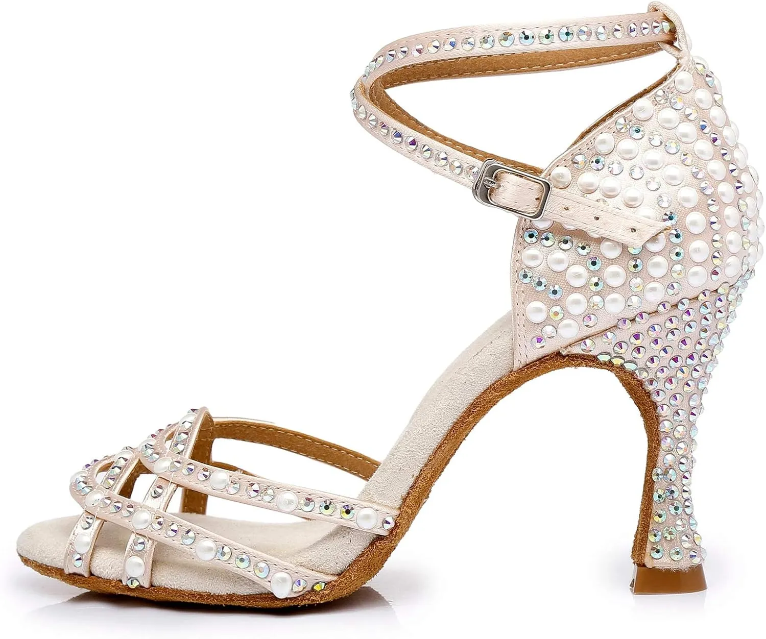 Womens Beaded Latin Salsa Dancing Shoes Ankle Strap Wedding Evening Sandals