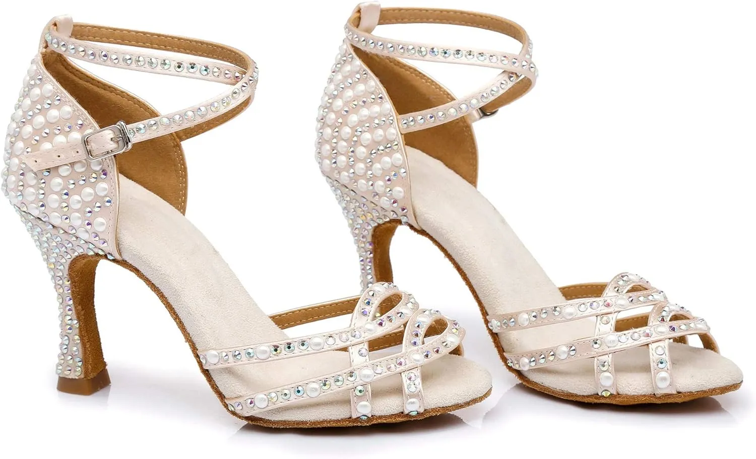 Womens Beaded Latin Salsa Dancing Shoes Ankle Strap Wedding Evening Sandals