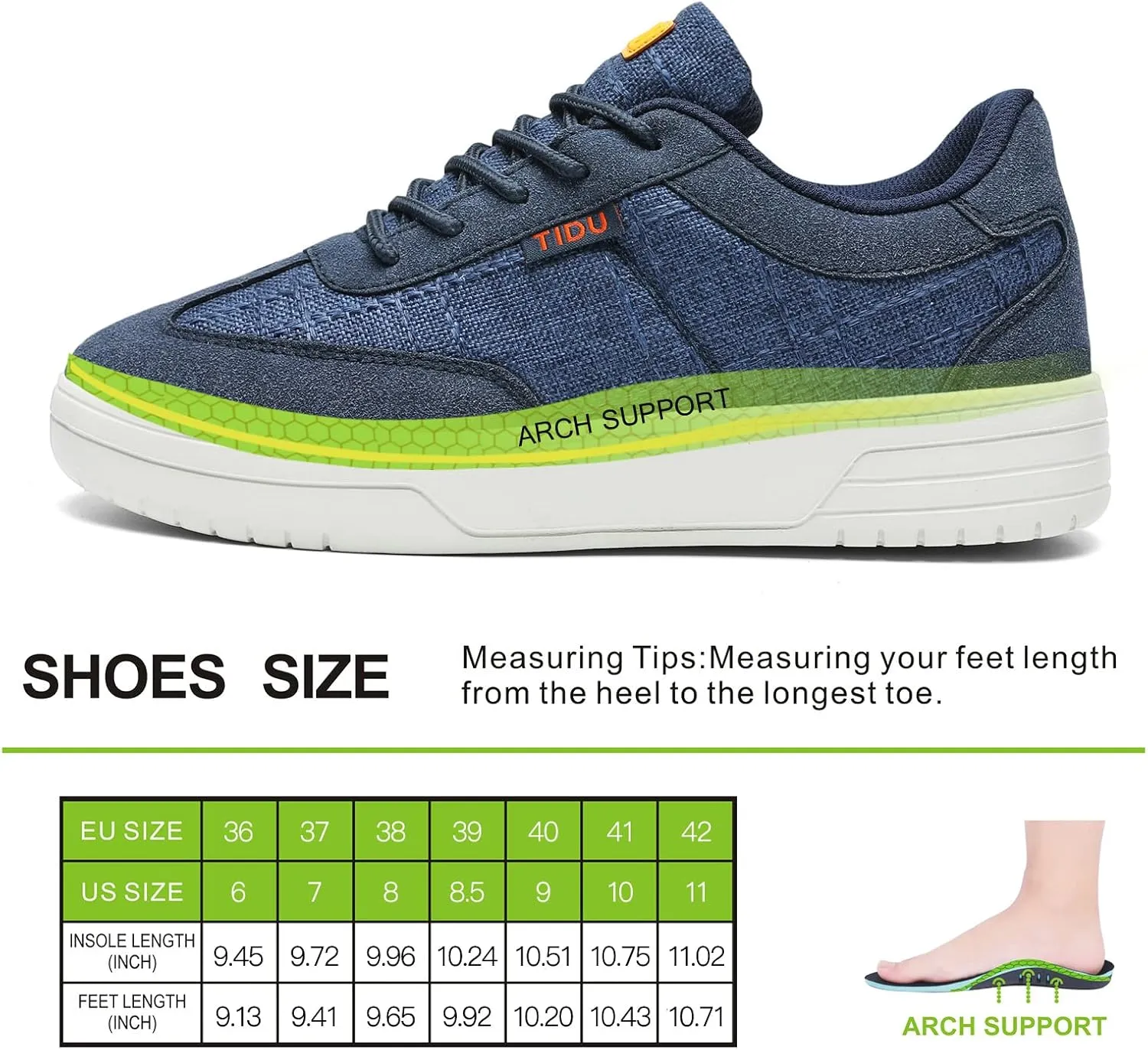 Women's Canvas Walking Shoes with Orthopedic Arch Support Comfortable Fashion Sneakers for Plantar Fasciitis Flat Feet Pain Relief