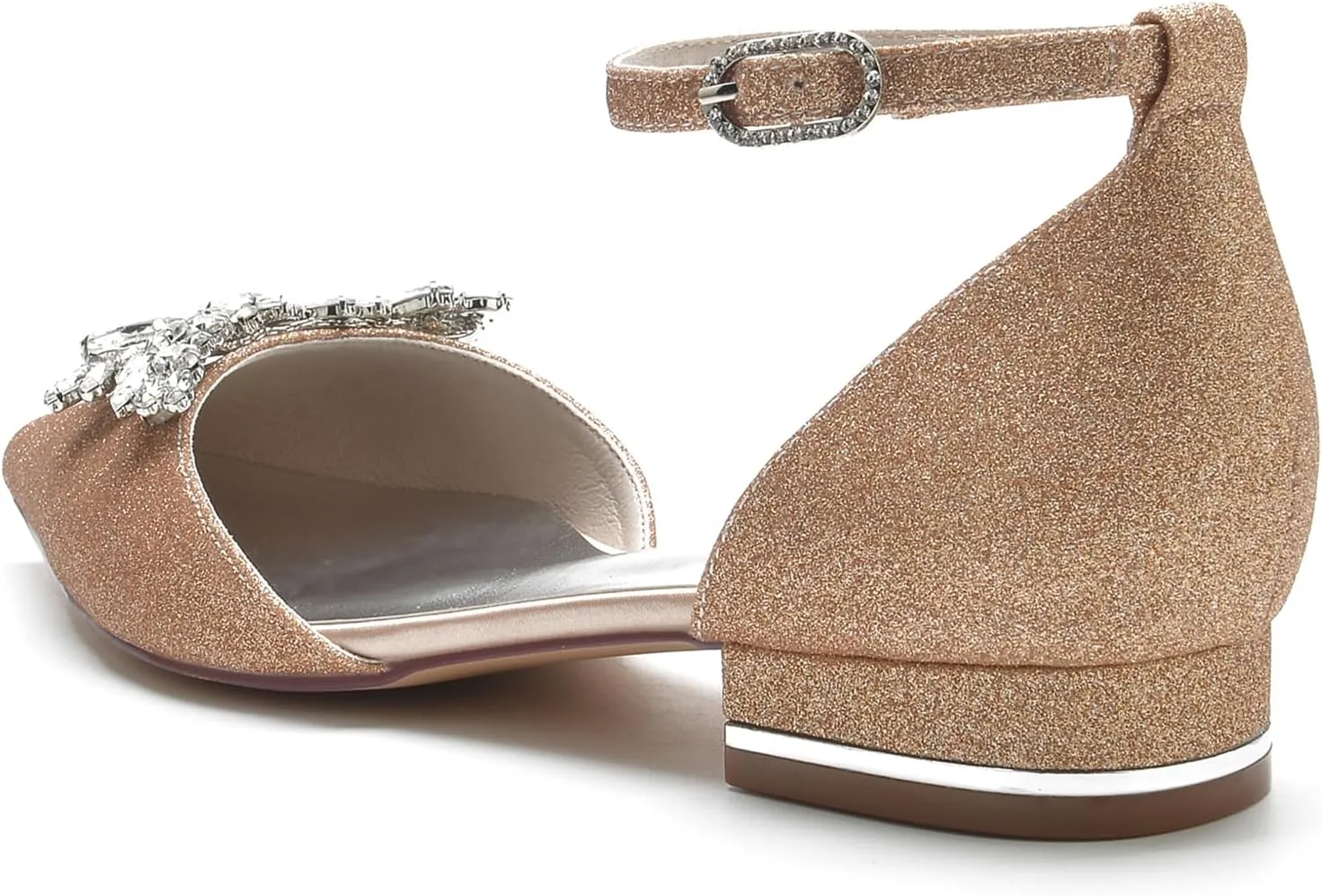 Women's Closed Toe Glitter Satin Wedding Flats Bridal Shoes with Ankle Strap Rhinestone Prom Party Pumps Sandals