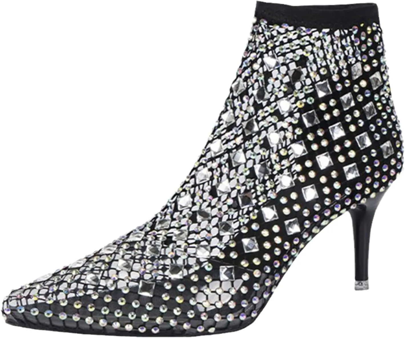 Women's Fishnet Single Shoes High Heel Sandals Pointed Toe Stiletto Fishnet Stockings Hollow High Boots Women
