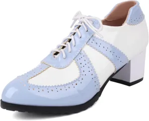 Women's Lace up Oxford Shoes Chunky Block Heel Wingtip Shoes Round Toe Vintage Brogue Shoes
