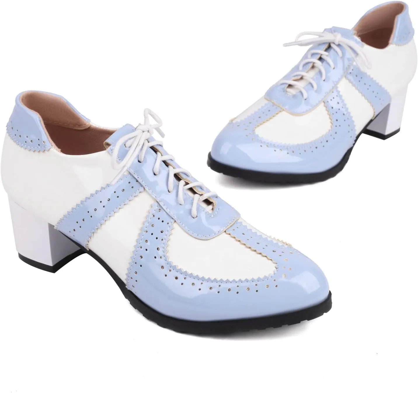 Women's Lace up Oxford Shoes Chunky Block Heel Wingtip Shoes Round Toe Vintage Brogue Shoes