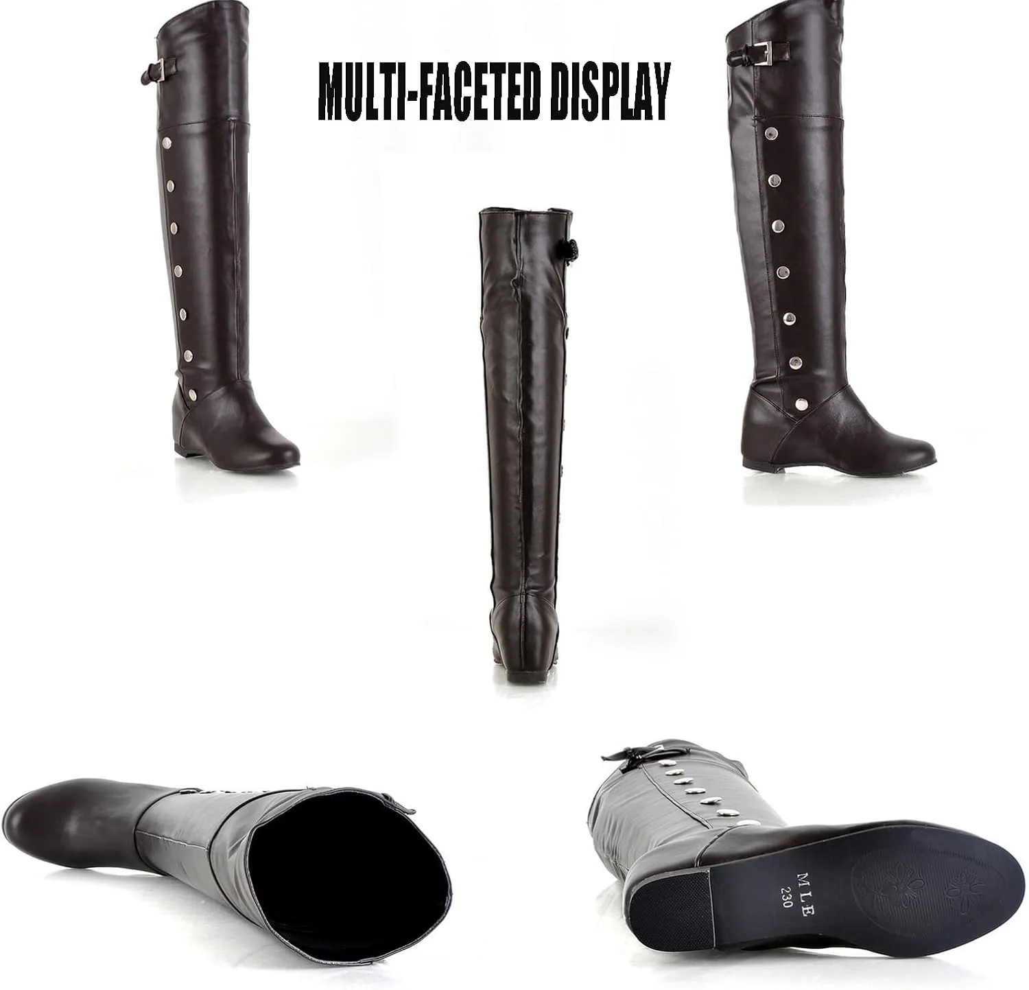 Women's Leather Hidden wedge heel Knee High Boots with Studded Decoration Round Toe Flat Dress Long Tall Boots for Fall Winter