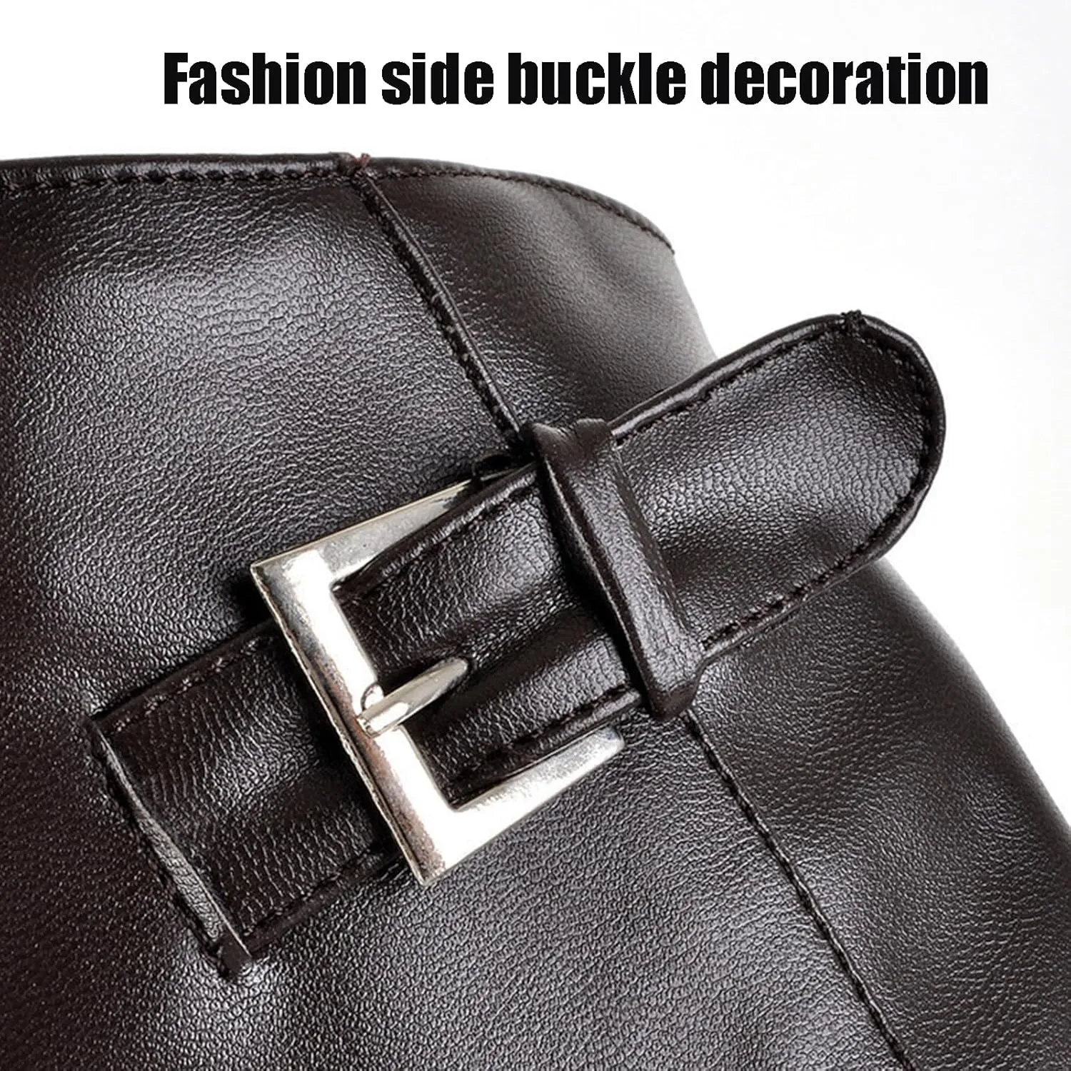 Women's Leather Hidden wedge heel Knee High Boots with Studded Decoration Round Toe Flat Dress Long Tall Boots for Fall Winter