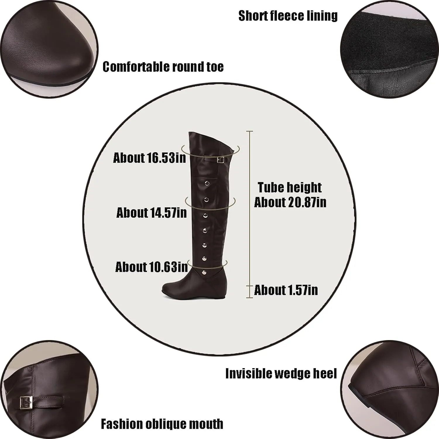 Women's Leather Hidden wedge heel Knee High Boots with Studded Decoration Round Toe Flat Dress Long Tall Boots for Fall Winter