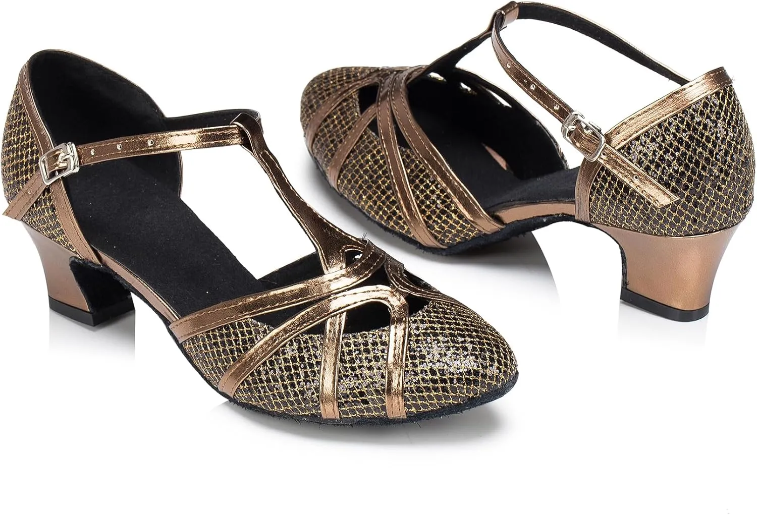 Womens Low Heel Dancing Shoes T-Strap Latin Pumps Party Wedding Heels X2040