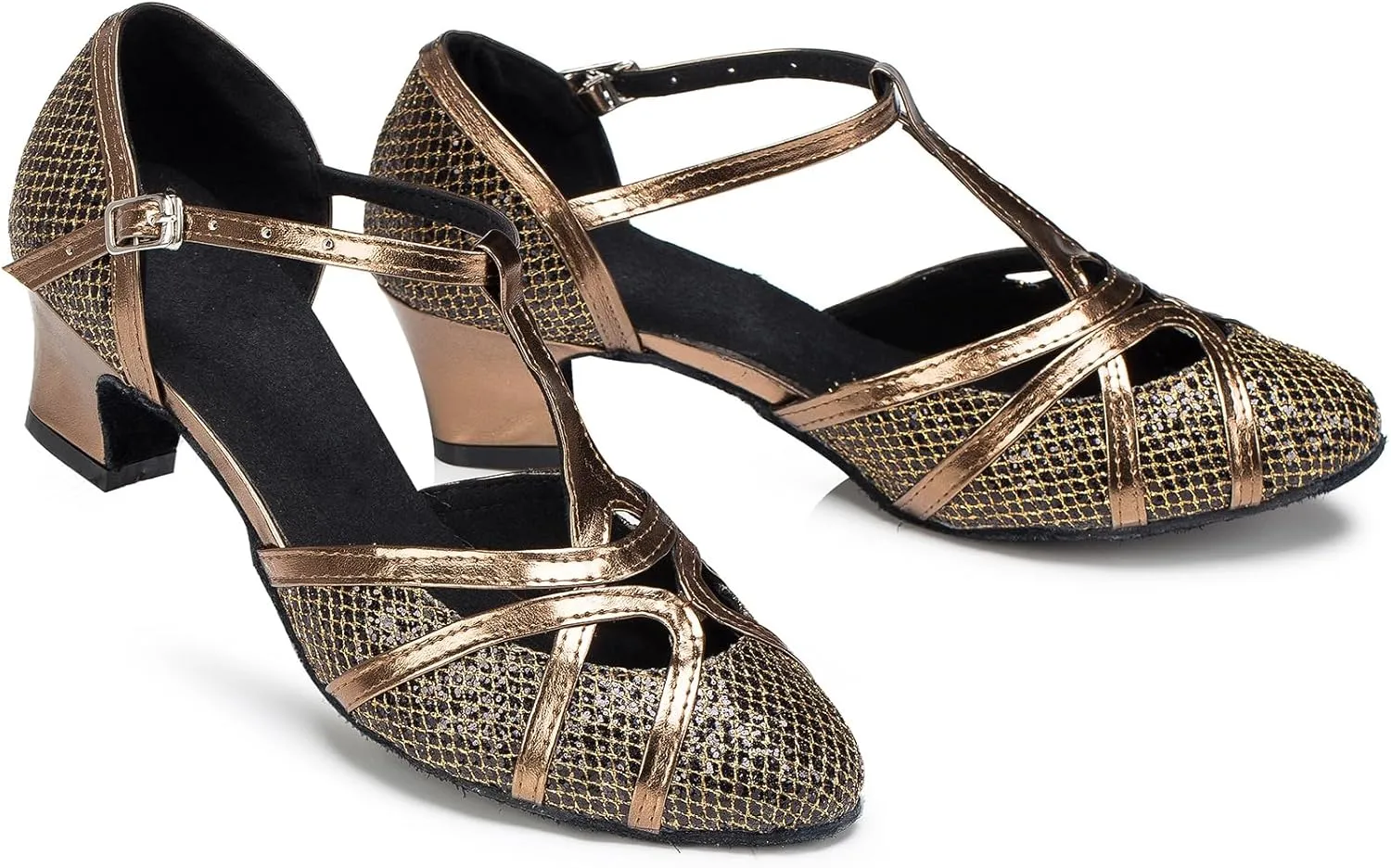 Womens Low Heel Dancing Shoes T-Strap Latin Pumps Party Wedding Heels X2040