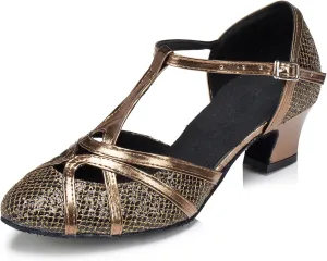 Womens Low Heel Dancing Shoes T-Strap Latin Pumps Party Wedding Heels X2040