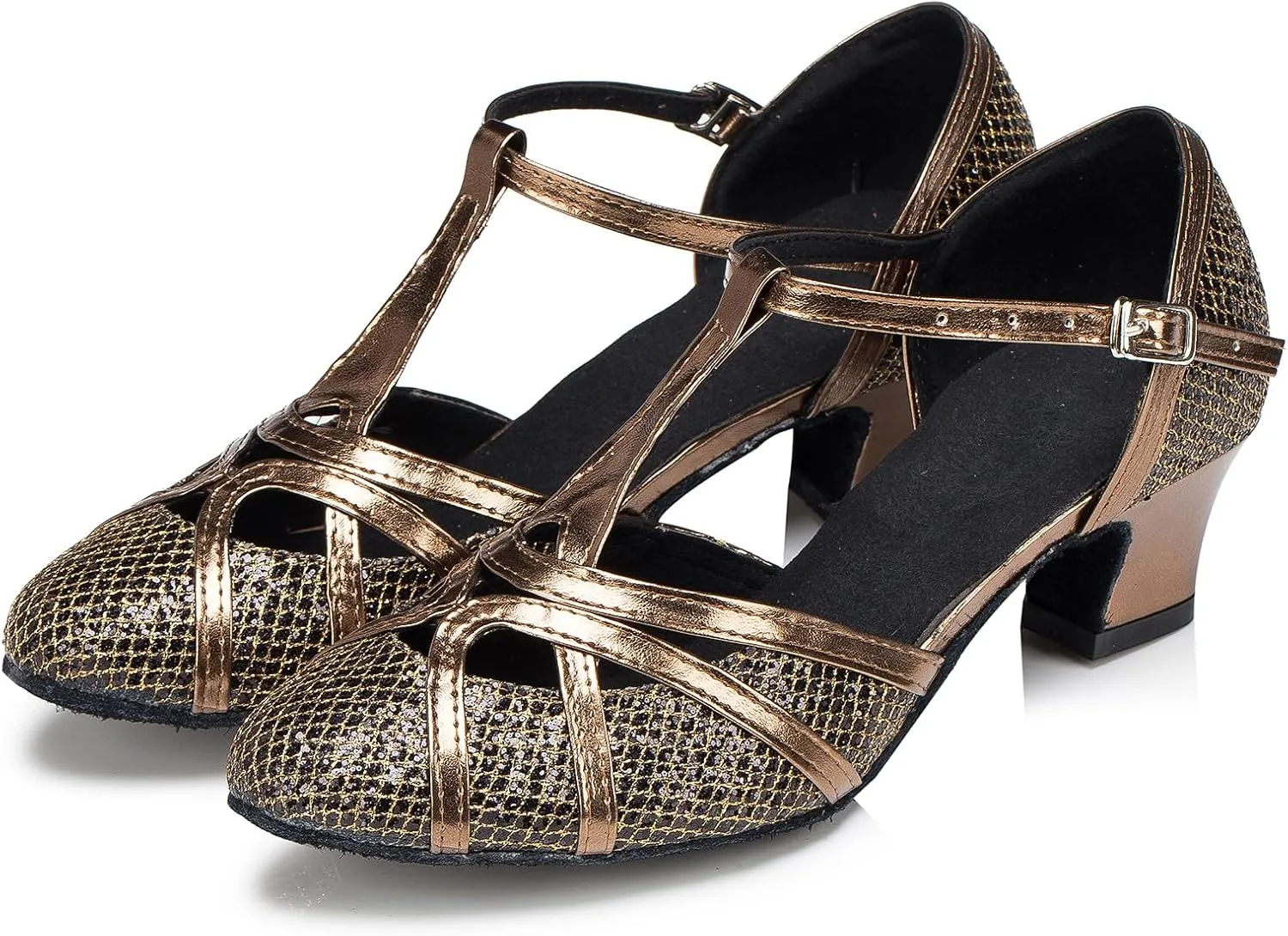 Womens Low Heel Dancing Shoes T-Strap Latin Pumps Party Wedding Heels X2040