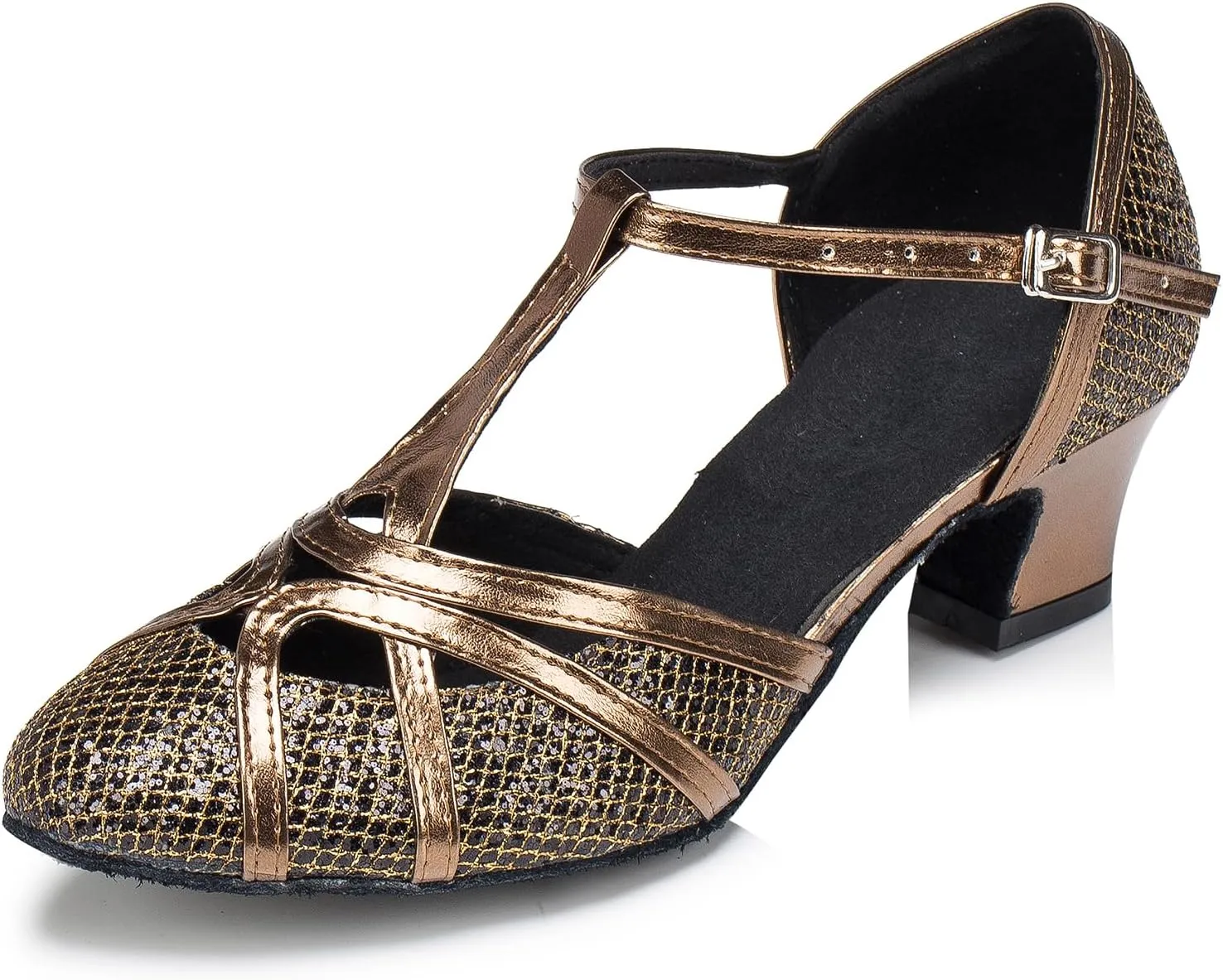Womens Low Heel Dancing Shoes T-Strap Latin Pumps Party Wedding Heels X2040