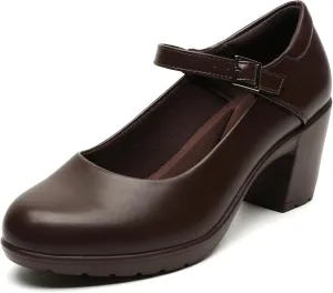 Womens Mary Jane Dress Shoes Chunky Low Block Heels 7CM Closed Toe Work Platform Pumps Dressy Orthopedic for Business Flight Wedding Office Ankle Strap Leather Casual Comfort with Arch Support