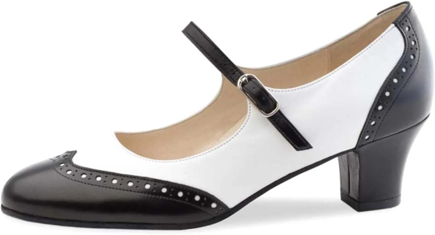 Women's Mary Jane Kitten Heel Two Tone Splicing Wingtip Pumps Closed Round Toe 1.8 Inch Chunky Heel with Ankle Strap Oxford Style Party Office Lady Dress Pumps Shoe