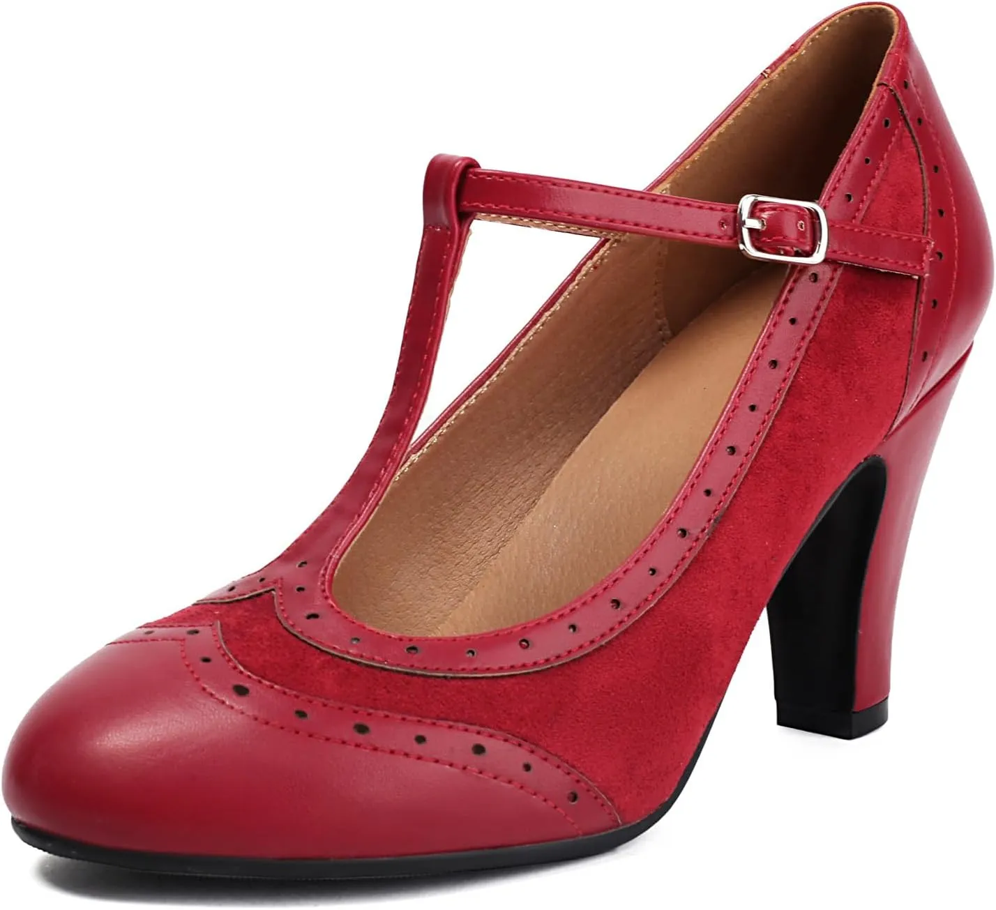 Women's Mary Jane Wingtip Rockability Oxford Close Round Toe Vintage 1950s Heels T-Straps Retro 1920s Victorian Pumps Shoes