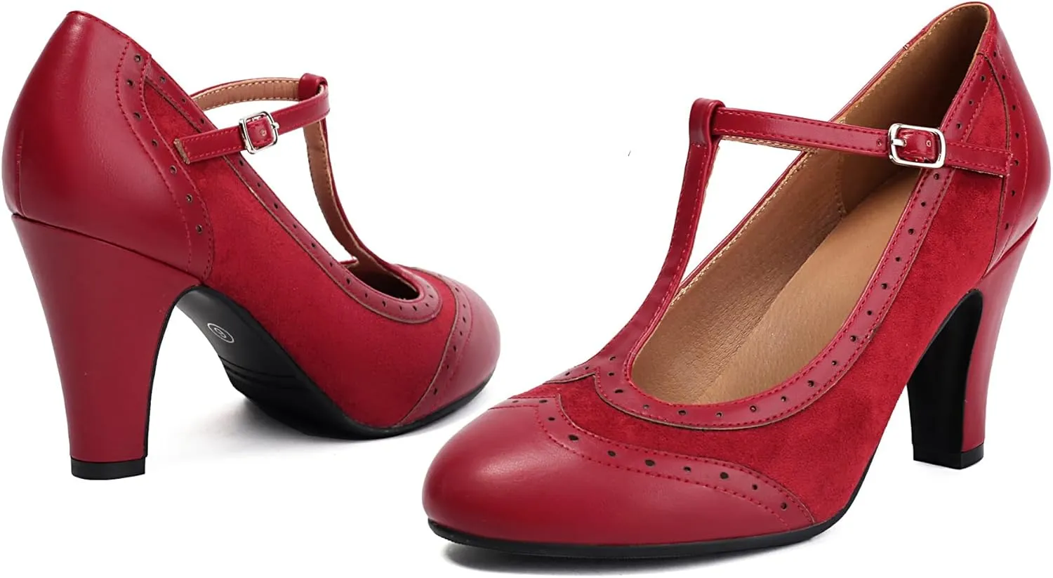 Women's Mary Jane Wingtip Rockability Oxford Close Round Toe Vintage 1950s Heels T-Straps Retro 1920s Victorian Pumps Shoes