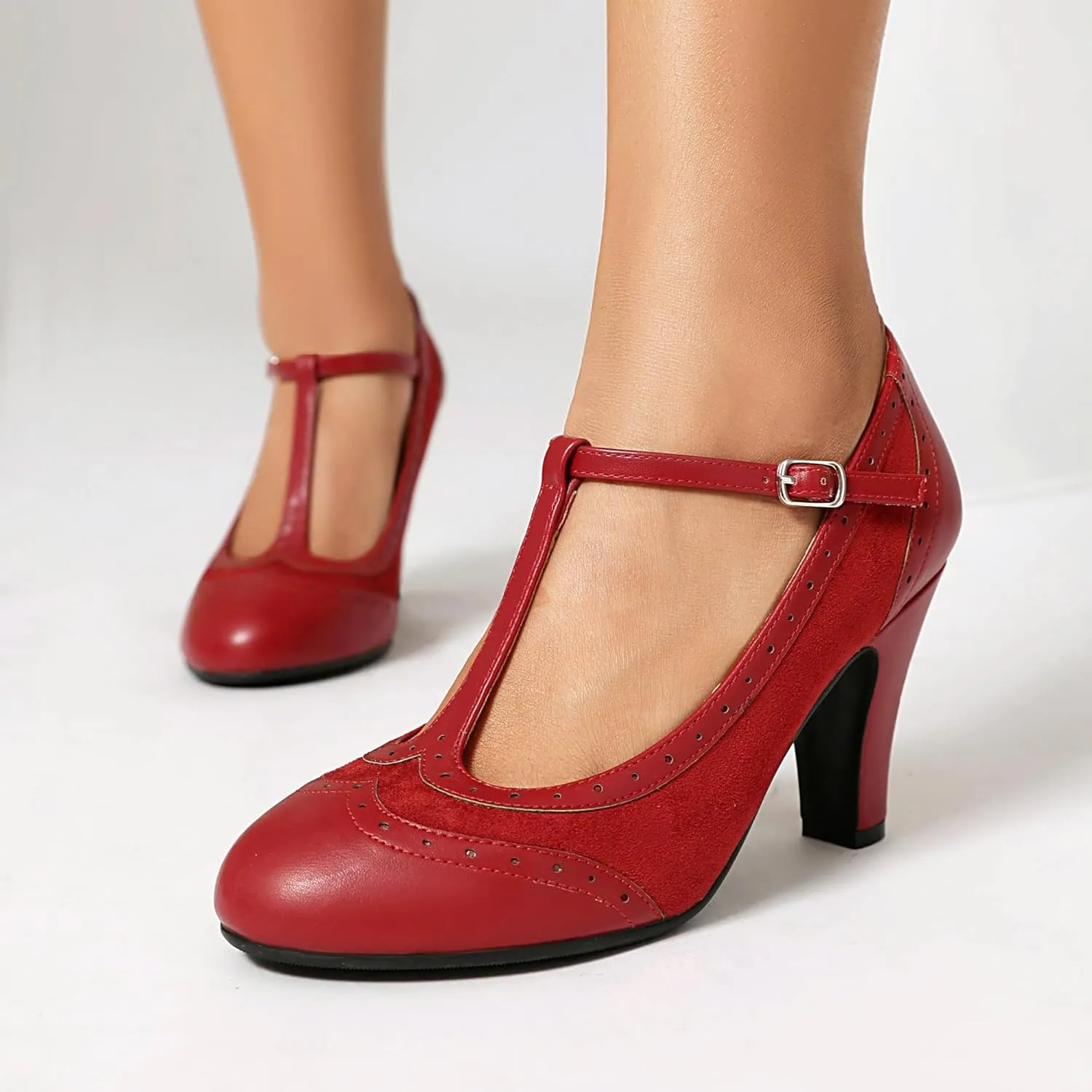 Women's Mary Jane Wingtip Rockability Oxford Close Round Toe Vintage 1950s Heels T-Straps Retro 1920s Victorian Pumps Shoes