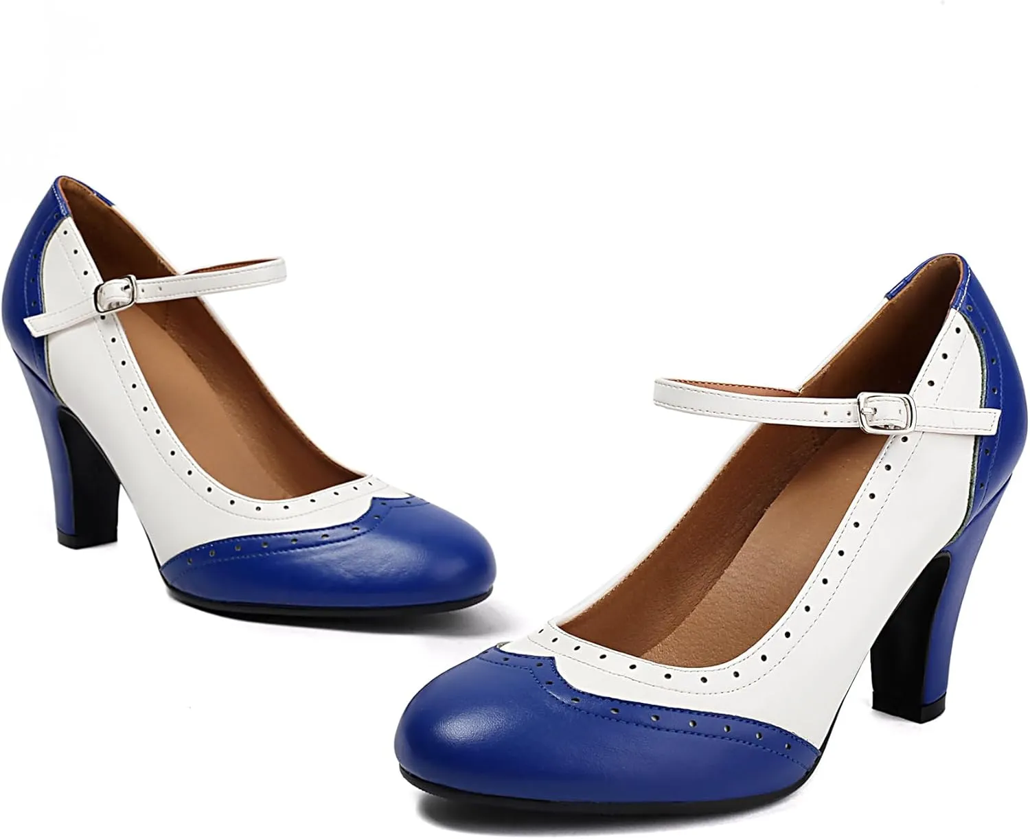 Women's Mary Jane Wingtip Rockability Oxford Two Tones Close Round Toe Vintage 1950s Heels Ankle Straps Retro 1920s Victorian Pumps Shoes