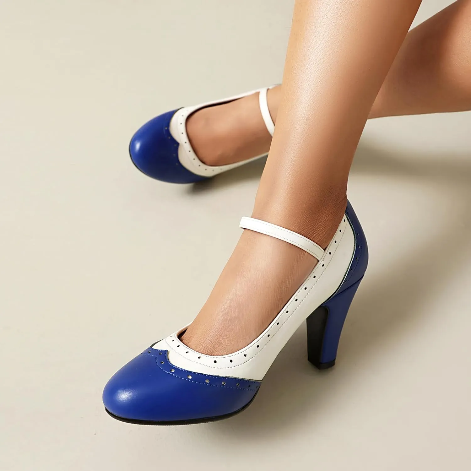 Women's Mary Jane Wingtip Rockability Oxford Two Tones Close Round Toe Vintage 1950s Heels Ankle Straps Retro 1920s Victorian Pumps Shoes