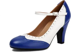 Women's Mary Jane Wingtip Rockability Oxford Two Tones Close Round Toe Vintage 1950s Heels Ankle Straps Retro 1920s Victorian Pumps Shoes