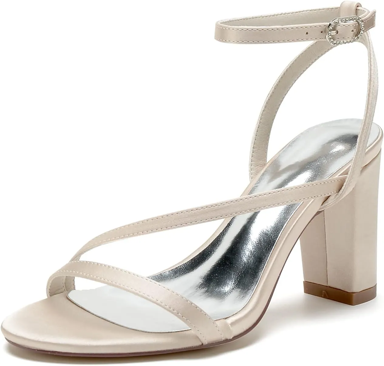 Women's Open Toe Chunky Block High Heels Satin Slingback Wedding Pumps Prom Evening Party Dress Shoes Sandal for Summer