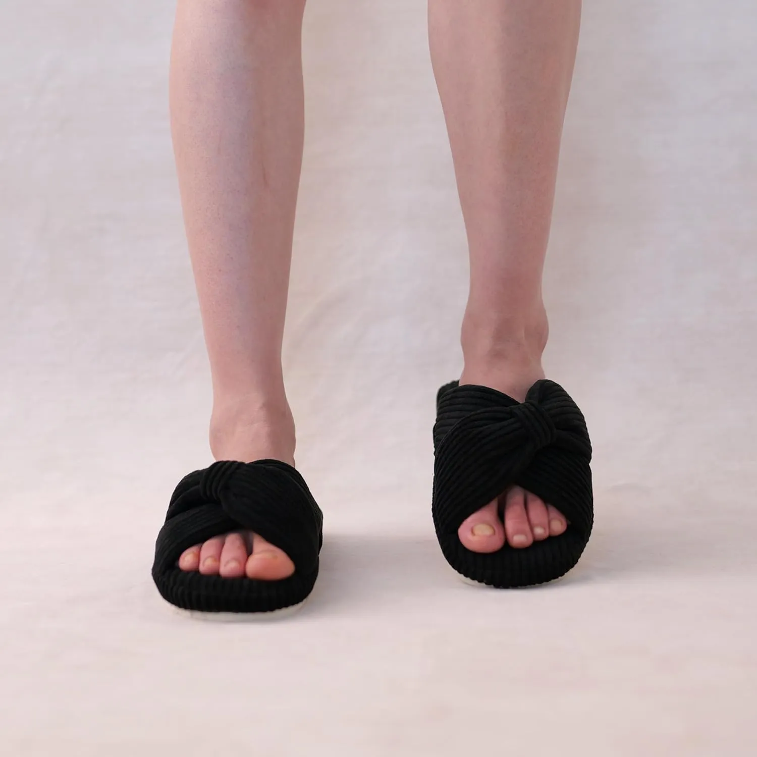 Women's Orthopedic Arch Support Open Toe House Slippers for Plantar Fasciitis Ladies Cozy Memory Foam Bedroom Gift Slippers Fluffy Corduroy Bow Crossband Slide