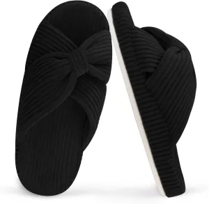 Women's Orthopedic Arch Support Open Toe House Slippers for Plantar Fasciitis Ladies Cozy Memory Foam Bedroom Gift Slippers Fluffy Corduroy Bow Crossband Slide
