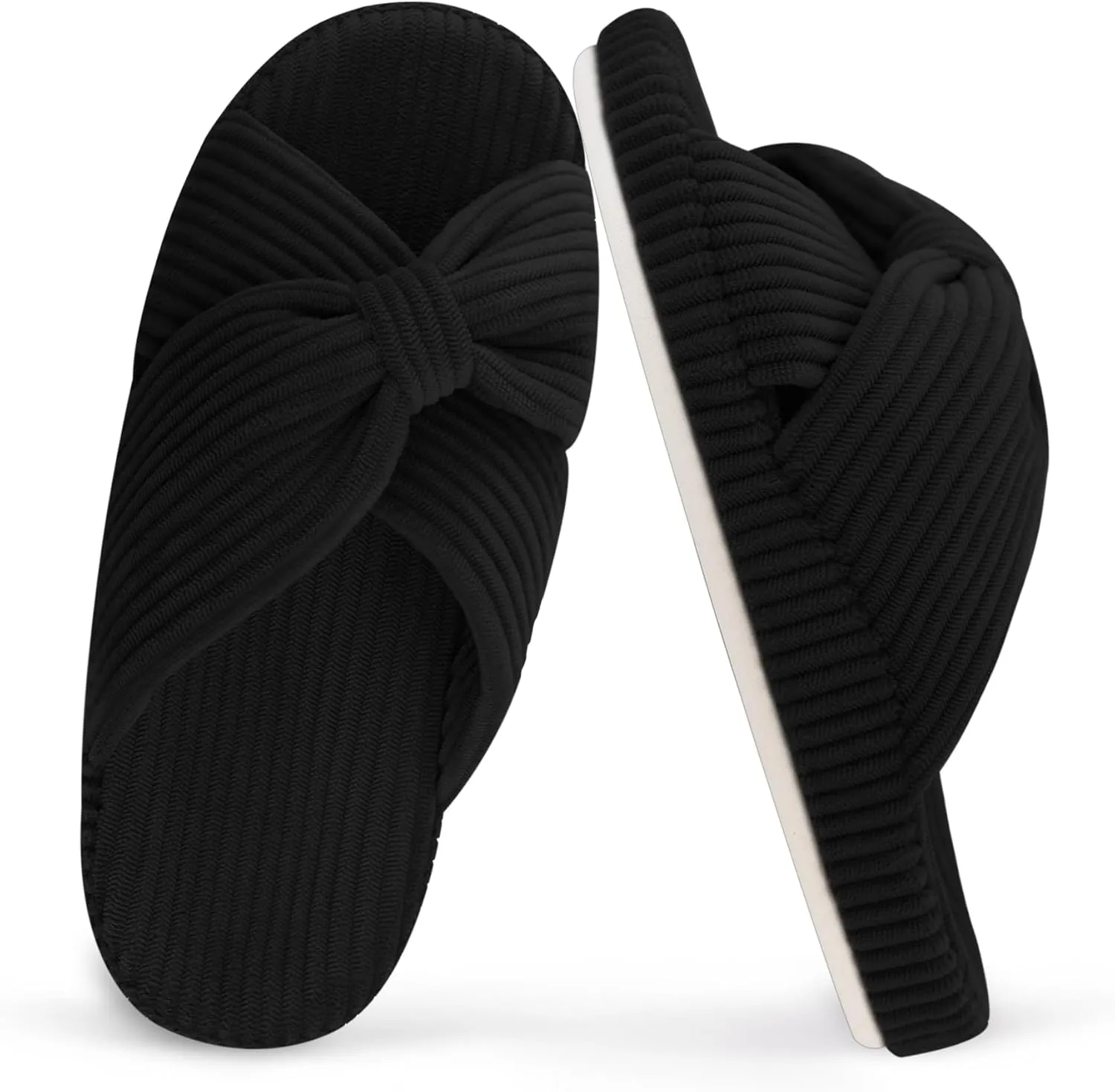 Women's Orthopedic Arch Support Open Toe House Slippers for Plantar Fasciitis Ladies Cozy Memory Foam Bedroom Gift Slippers Fluffy Corduroy Bow Crossband Slide
