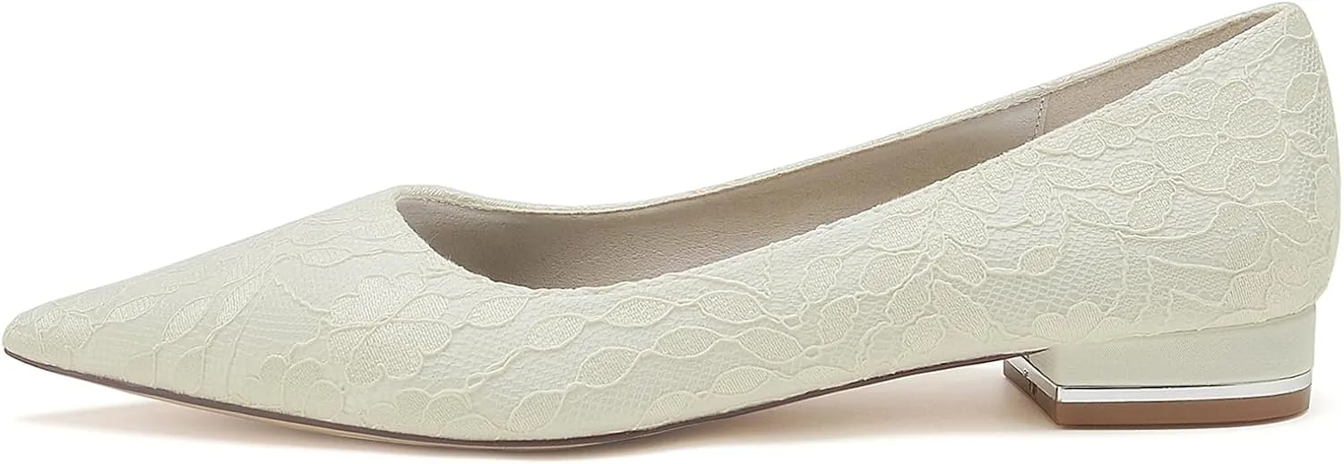 Womens Party Lace Evening Shoes Wedding Bridal Flats Shoes Pointed Toe Bridesmaid Dress Shoes