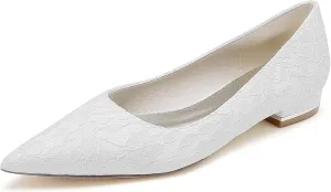 Womens Party Lace Evening Shoes Wedding Bridal Flats Shoes Pointed Toe Bridesmaid Dress Shoes