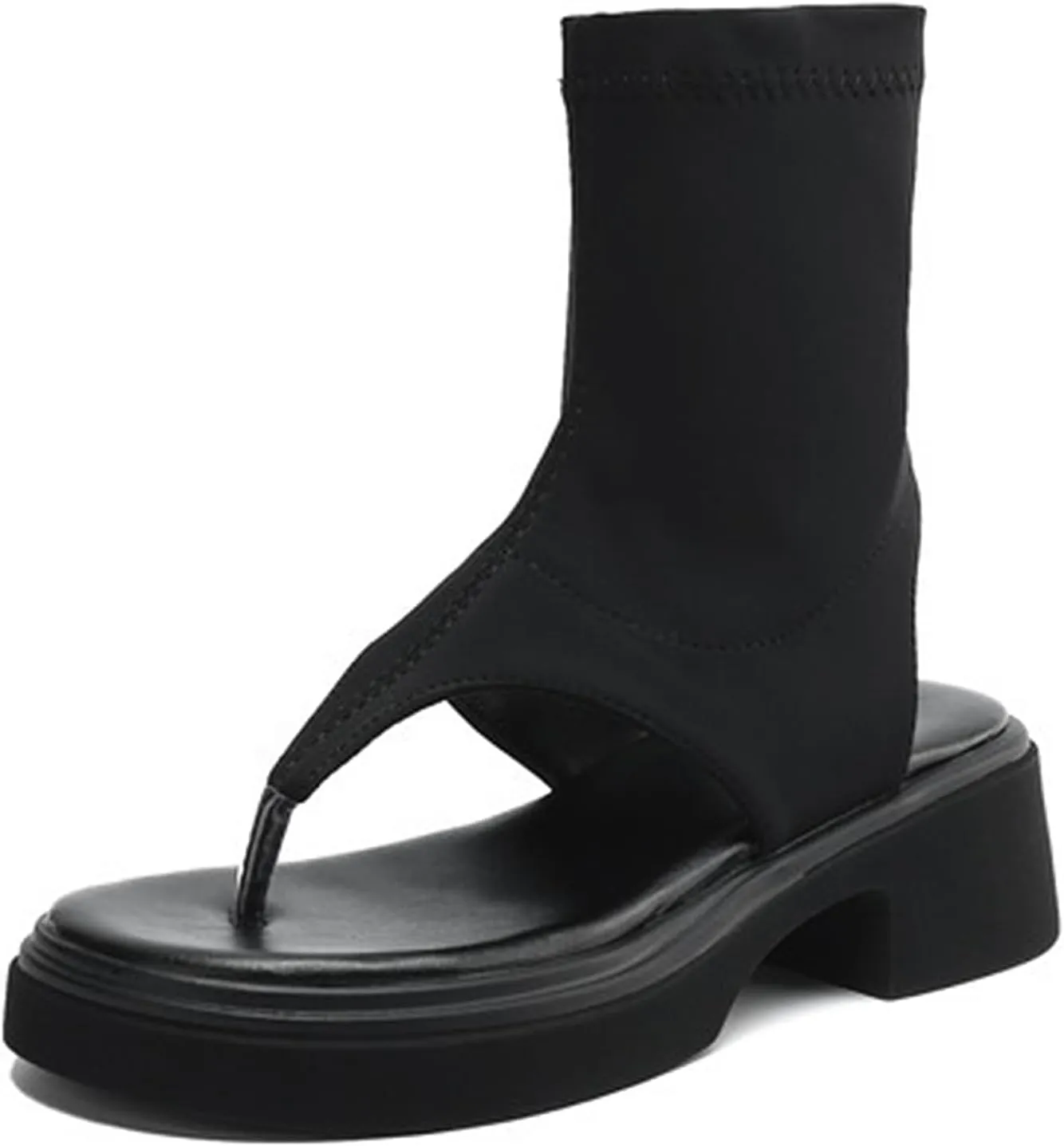Women's Platform High-Top Clip Toe Sandals Stretch Slip-On Comfortable Slingback Low Chunky Heel Booties Casual Walking Beach Flip Flops Sandals