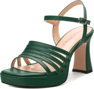 Women's Platform Sandals, Open Toe High Heels, Ankle Strap Buckle Fashion Heeled Sandal for Wedding Party Working