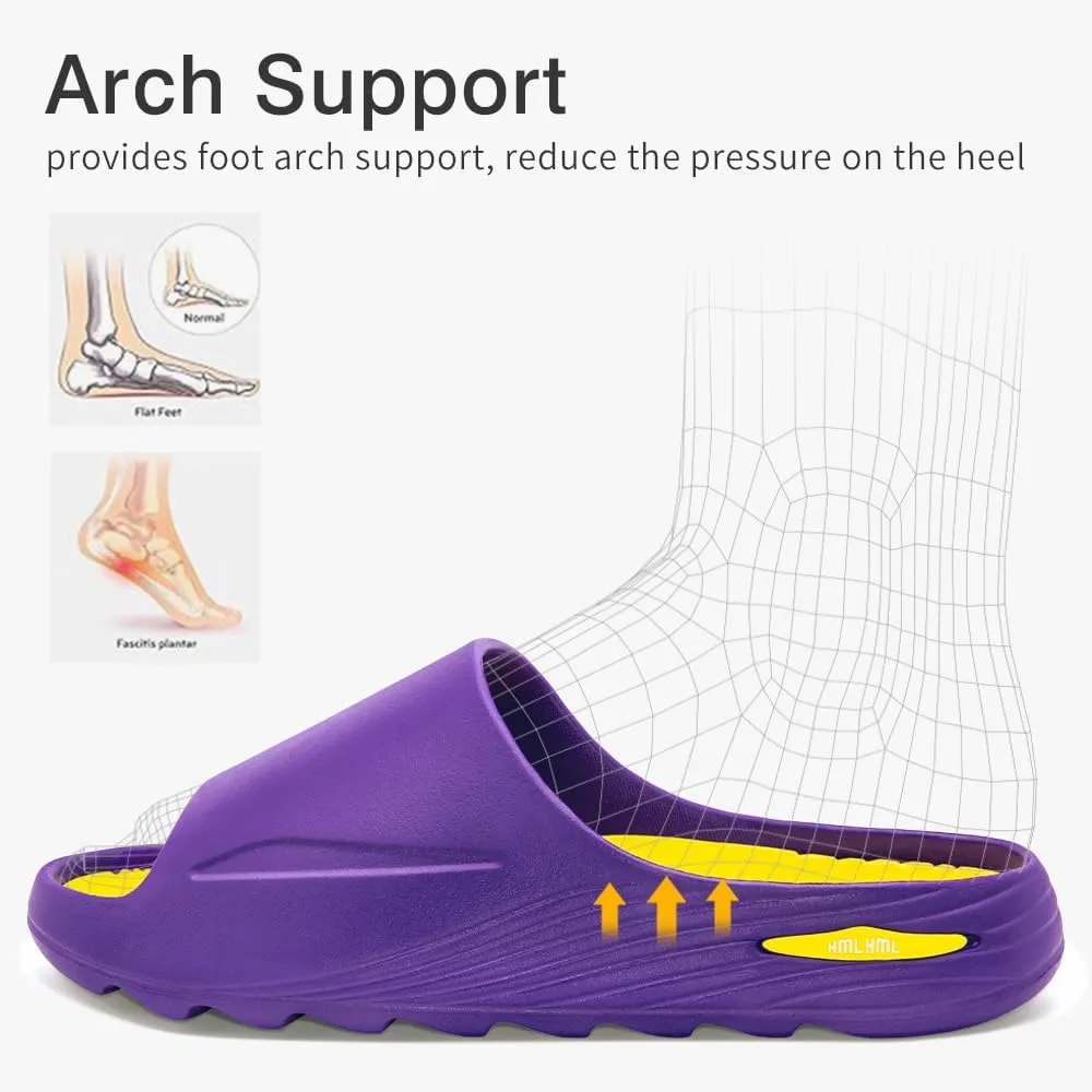 Womens Recovery Slide Sandals with Comfortable Plantar Fasciitis Arch Support Orthotic, Odorless, Non Slip, Lightweight, Thick Cushion Slippers for House, Outdoor Walking