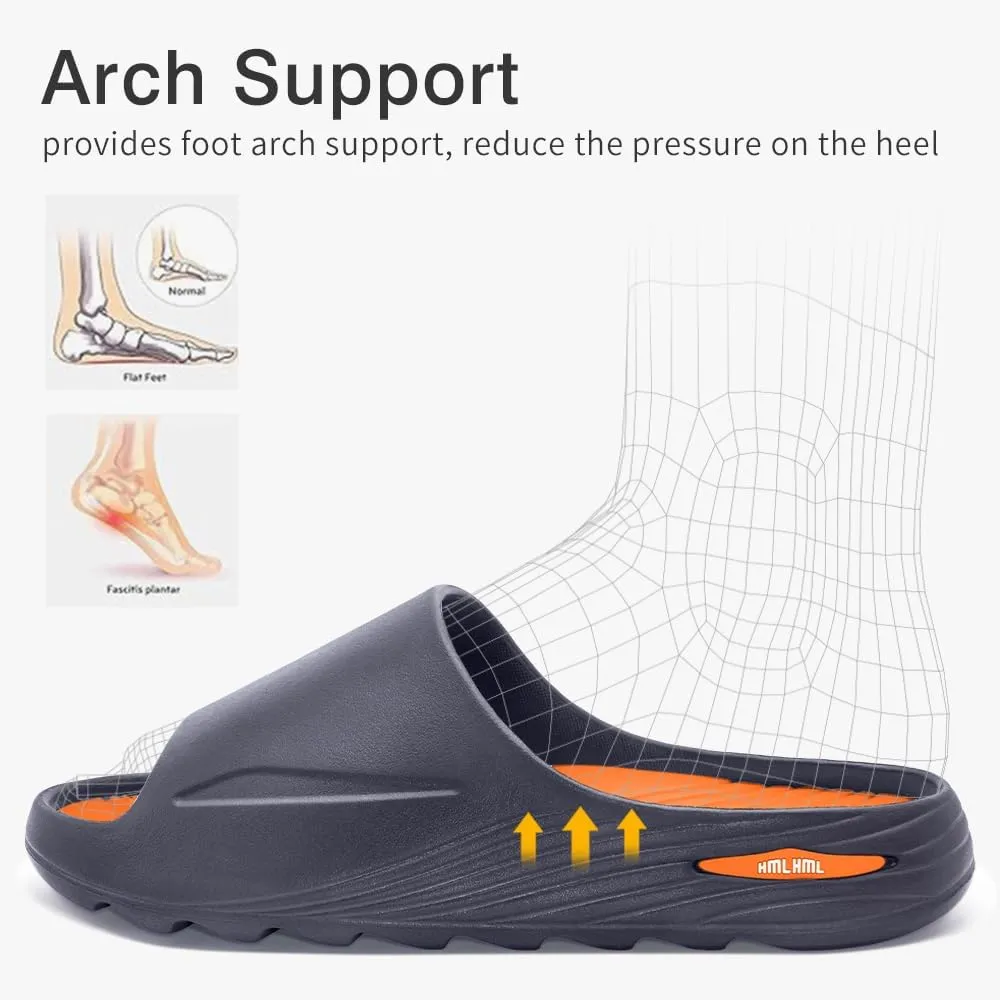 Womens Recovery Slide Sandals with Comfortable Plantar Fasciitis Arch Support Orthotic, Odorless, Non Slip, Lightweight, Thick Cushion Slippers for House, Outdoor Walking