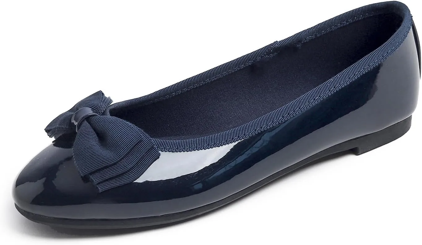 Women's Round Toe Cute Bow Trim Ballet Flats