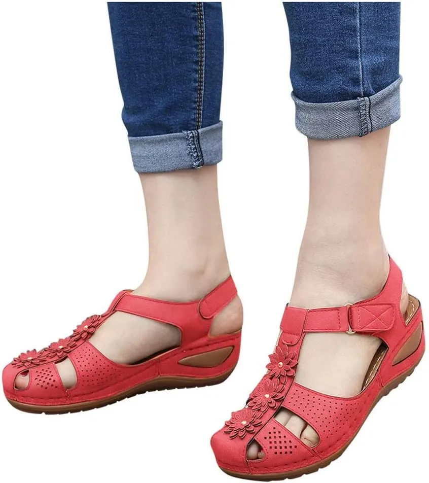 Womens Sandals with Arch Support And Adjustable Back Strap Flip Flops Beach Non Slip Wedge Sandal Dressy Wide Arch Support Women Comfy Wedge Orthopedic Shoes Summer Ladies Orthotic Shoe
