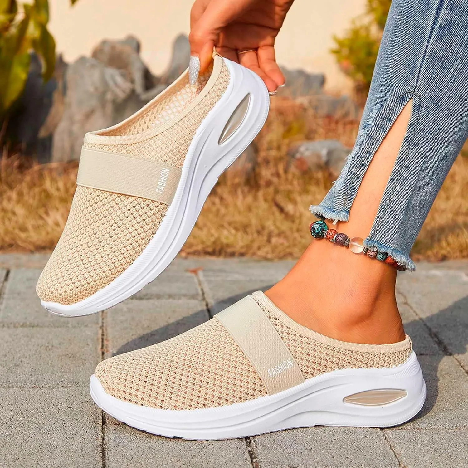 Womens Sandals With Arch Support Casual Womens Slip On Mules Walking Slippers Closed Toe Slides Orthopedic Shoes