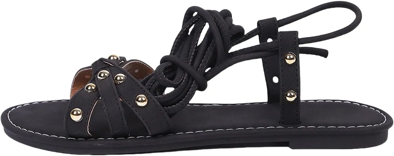 Women's Strappy Sandals Tie Up Lace Up Gladiatos Sandal Open Toe Ankle Strap Flats Summer Wide Width Dress Shoes