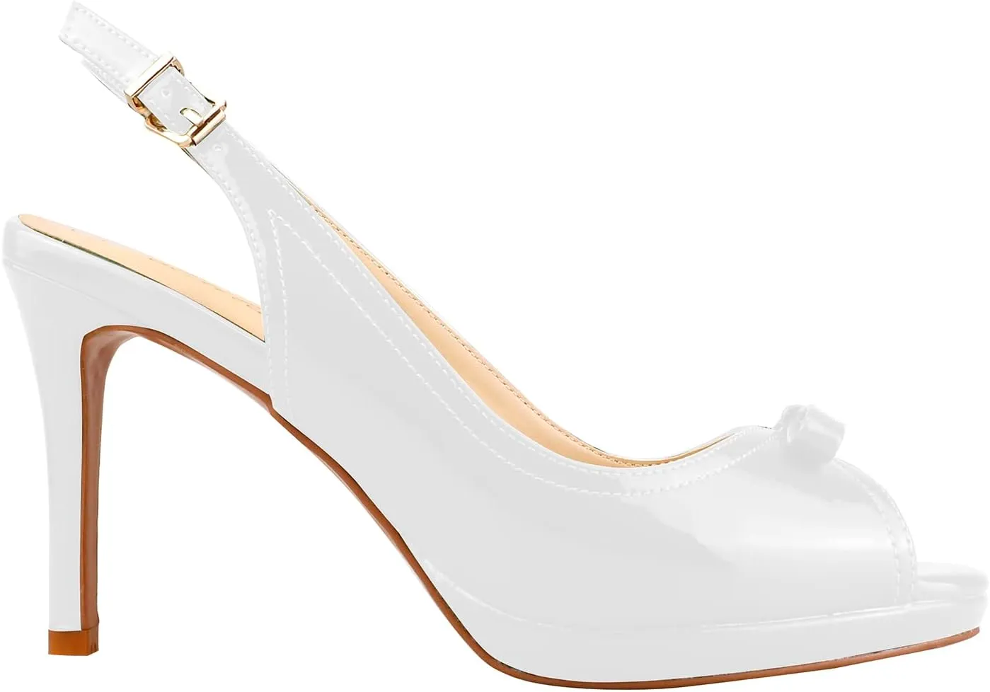 Women's Stylish Peep Toe Bowknot Adjustable Buckle Backstrap Slingback High Heel Dress Pumps Sexy Patent Leather Platform Stiletto Heel Sandals for Women Party Wedding