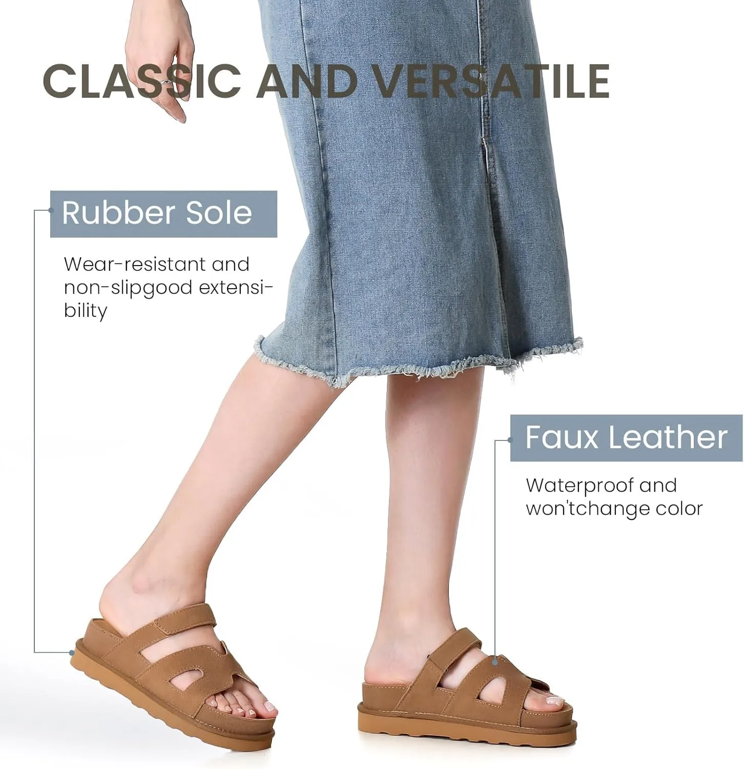 Women's Thick Platform Slide Sandals anti-slip Sole Open Toe Strap Summer Flats Shoes