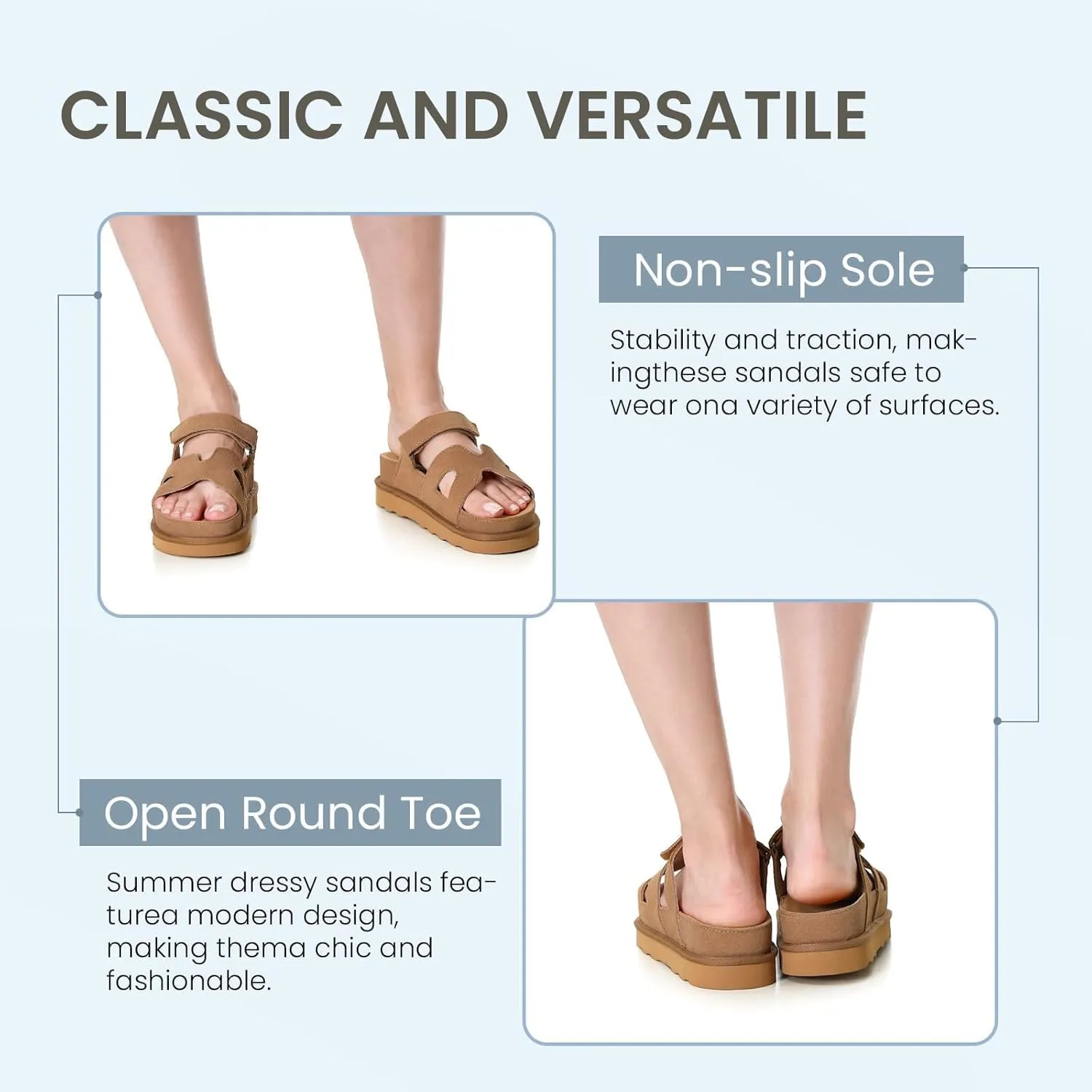 Women's Thick Platform Slide Sandals anti-slip Sole Open Toe Strap Summer Flats Shoes