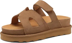 Women's Thick Platform Slide Sandals anti-slip Sole Open Toe Strap Summer Flats Shoes